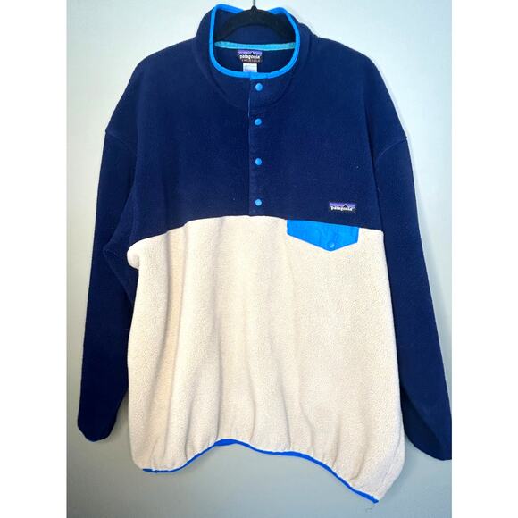 Patagonia Men's Synchilla Snap-T Fleece Pullover Tan Blue Size XXL - Picture 1 of 7